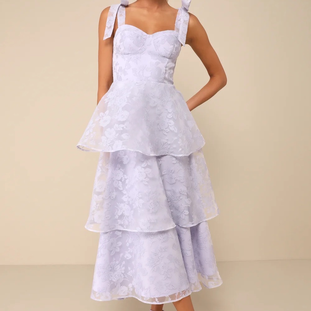 Lulu’s Glamorous Sweetie Lavender Burnout Tie Midi Dress